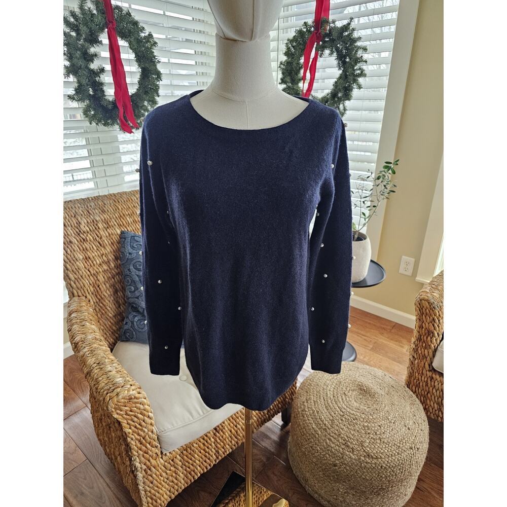 Sofia Cashmere Pearl Sweater Women's Size M NWT Navy Blue